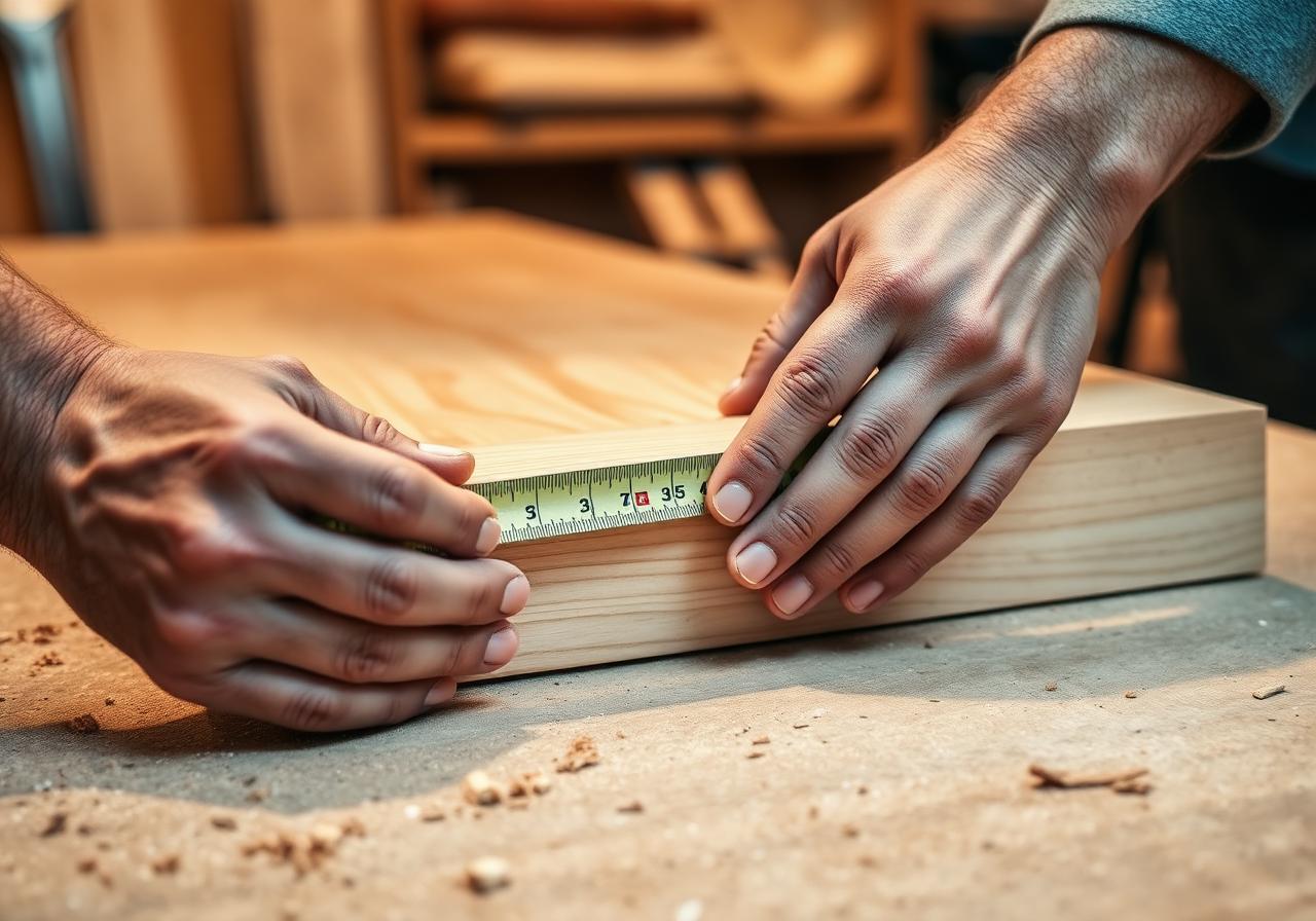 Carpenter measuring a piece of wood — Kando Pro craftsmanship